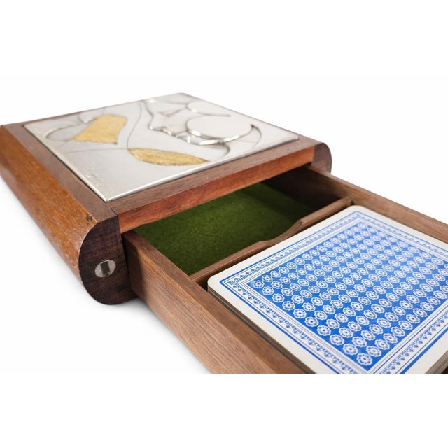 Italian Playing Card Box in Walnut and Silver by Ottaviani, 1970 For Sale - Image 9 of 10