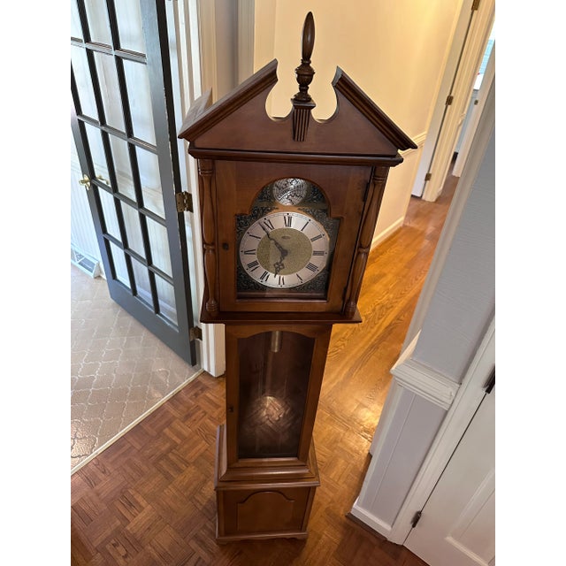 Transitional Vintage 1970s Tempus Fugit Grandfather Clock For Sale - Image 3 of 13