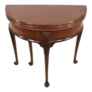 George III English Mahogany Metamorphic Demilune Console Triple Flip Game Table for Four