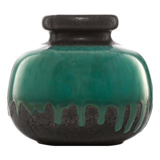 Mid-Century Green Drip Glazed Ceramic Vase from Scheurich, West Germany, 1970s For Sale