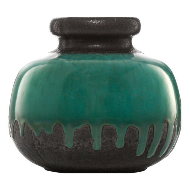 Mid-Century Green Drip Glazed Ceramic Vase from Scheurich, West Germany, 1970s For Sale