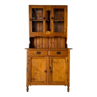 Antique Primitive Farmhouse-Style Pine Kitchen Hutch Cabinet For Sale