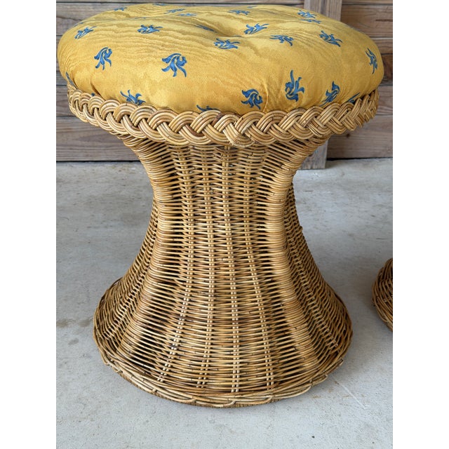 Late 20th Century Pair of Monumental Handcrafted Rattan Hourglass Ottomans by Mastercraft of Manila For Sale - Image 5 of 12