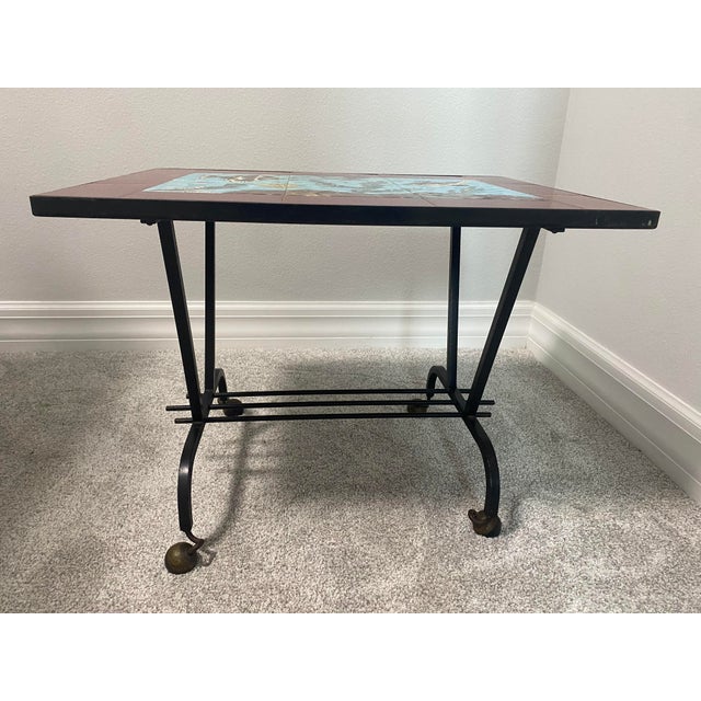 1950s 1950s French Ceramic Fish Tile Side Table & Magazine Rack For Sale - Image 5 of 7