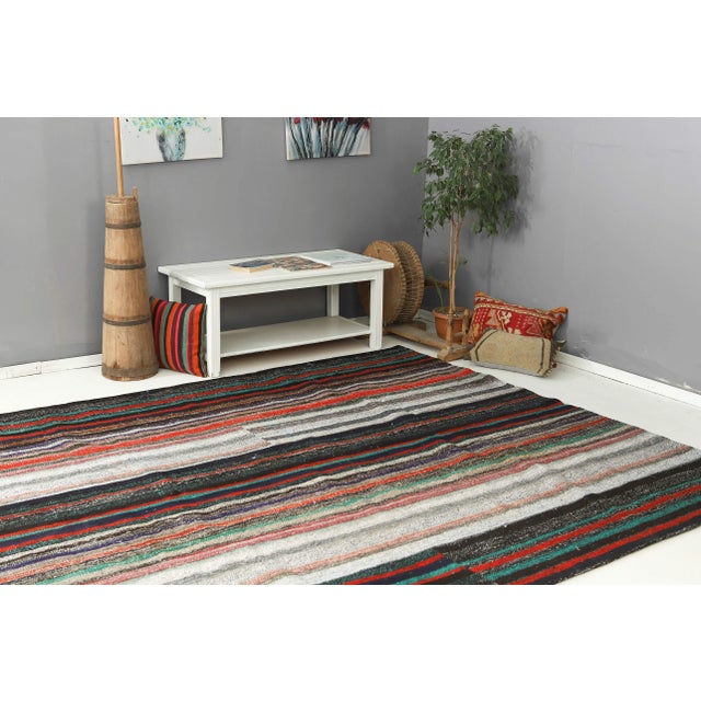 Mid 20th Century Striped Vintage Turkish Kilim Rug For Sale In Los Angeles - Image 6 of 7