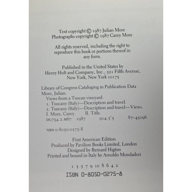 Paper Views From a Tuscan Vineyard Hardcover Book by Julian and Carey More 1987 For Sale - Image 7 of 12