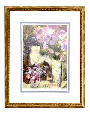 Impressionist Woman With Amethyst Flowers Potrait Original and Signed Print