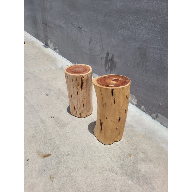 Early 21st Century Wood Tree Trunk Tables - Unmatched Pair For Sale - Image 5 of 9