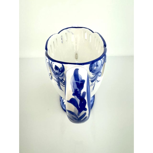 Blue 1960s Mid Century Hand Painted Alcobaça Portugal Centerpiece Bowl For Sale - Image 8 of 11