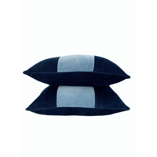Navy and Blue Color Block Velvet Throw Pillow For Sale In New York - Image 6 of 9