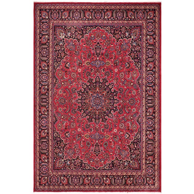 Boho Chic Vintage Retro Kashan Red/Blue Wool Rug - 9'7'' X 12'9'' For Sale - Image 10 of 10