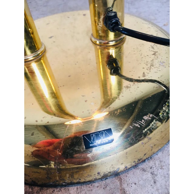 Vintage Midcentury Modern Design Hollywood Regency Style Floor Lamp by Vibia, Spain, 1970s. Brass base with white glass...