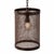 Perforated iron pendant light featuring a cylindrical drum form with evenly spaced circular cutouts that create a subtle...