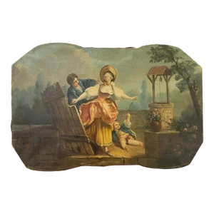 18th Century French School Courting Couple W/ Child Painting on Canvas