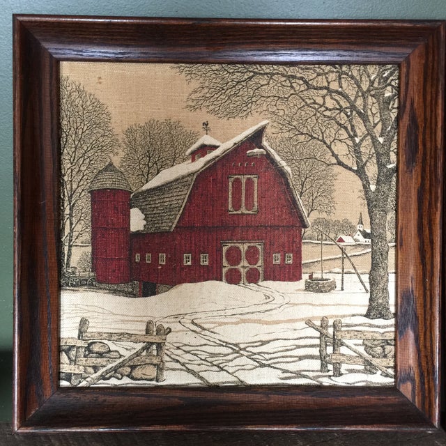 Framed Rustic Old Red Barn Farm Fabric Prints a Pair Chairish