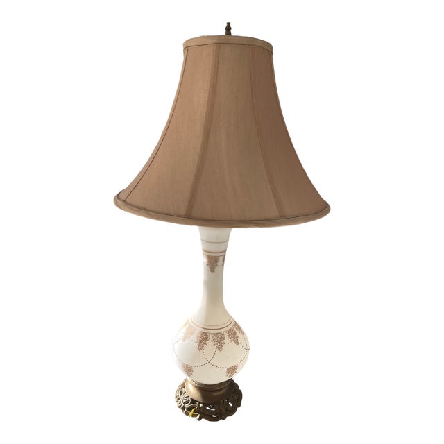 Vintage French Milk Glass Lamp With Petite French Detailing For Sale