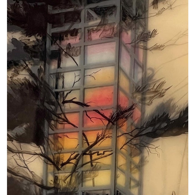 Contemporary Absence/No Presence by Brooks Salzwedel | India Ink and Acrylic Artwork of a Tree and Structure For Sale - Image 3 of 5