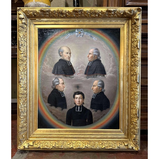 Mid 19th Century 19th Century French Religious Oil Painting of Five Priests in Giltwood Frame For Sale - Image 5 of 9