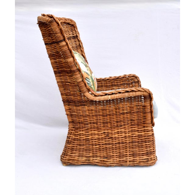 1960s Sculptural Braided Wicker Wingback Rattan Chair & Ottoman Set For Sale - Image 12 of 12