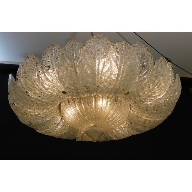 Glass 1960s Clear Graniglia Murano Leaves Flush Mount For Sale - Image 7 of 10