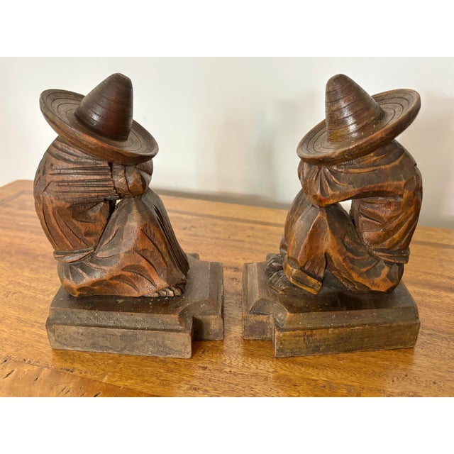 Mexican 1960's Carved Wood Sleeping Señor and Señorita Bookends - A Pair For Sale - Image 3 of 6