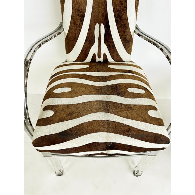Vintage Lucite, Chrome Armchairs Upholstered in Zebra Cowhide, Pair For Sale - Image 14 of 16
