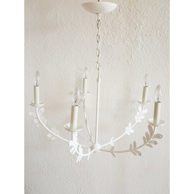 Florian Troy Lighting White Gesso Leaf Motif Chandelier For Sale - Image 11 of 12