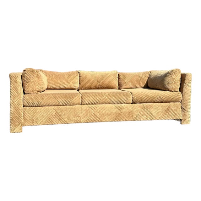 Vintage Diamond Pattern Corduroy Parsons Sofa For Sale