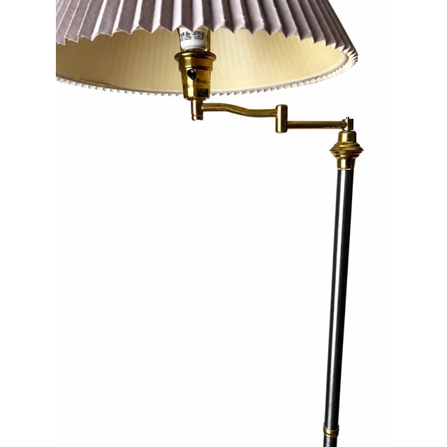 Late 20th Century Two-Tone Swing-Arm Floor Lamp With Taupe Pleated Shade For Sale In Las Vegas - Image 6 of 9