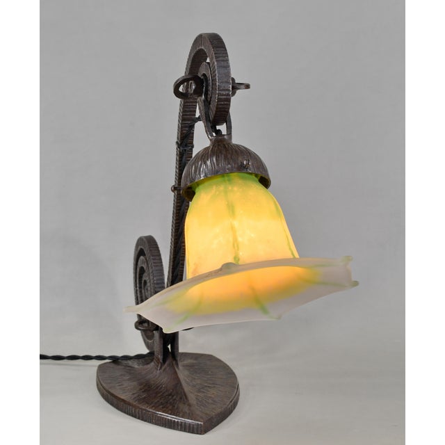 Metal French Art Deco Table Lamp by Daum 1920s France For Sale - Image 7 of 12