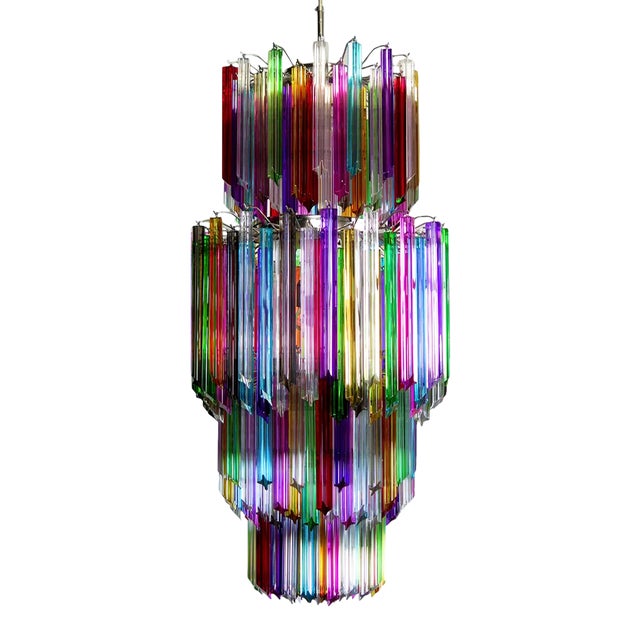Large Multicolored Quadriedri Murano Glass Chandelier, 1984 For Sale