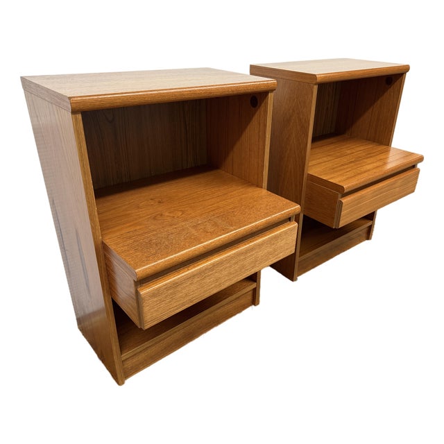 Teak Wood Mid 20th Century Nightstands, Pair For Sale