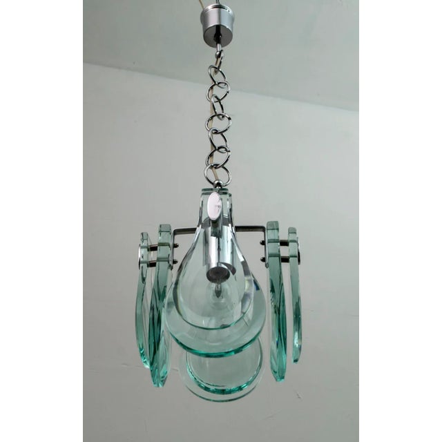 Mid-Century Modern Mid-Century Modern Italian Chromed Metal and Thick Glass Ceiling Lamp from Veca, 1960s For Sale - Image 3 of 9