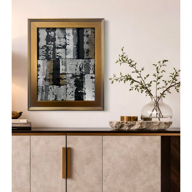 This original mixed-media abstract painting by J. Kent Martin is inspired by aerial views of farmland and the ordered...