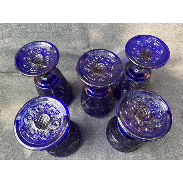 Vintage Cobalt Blue Goblets Set of 5 For Sale - Image 11 of 16