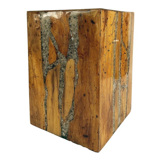 Vintage Side Drinks Table in Wood Embellished With Mixed Elements For Sale