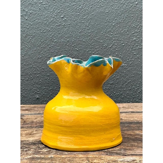Late 20th Century Vintage Hand Crafted Studio Pottery Ruffle Vase For Sale - Image 5 of 12