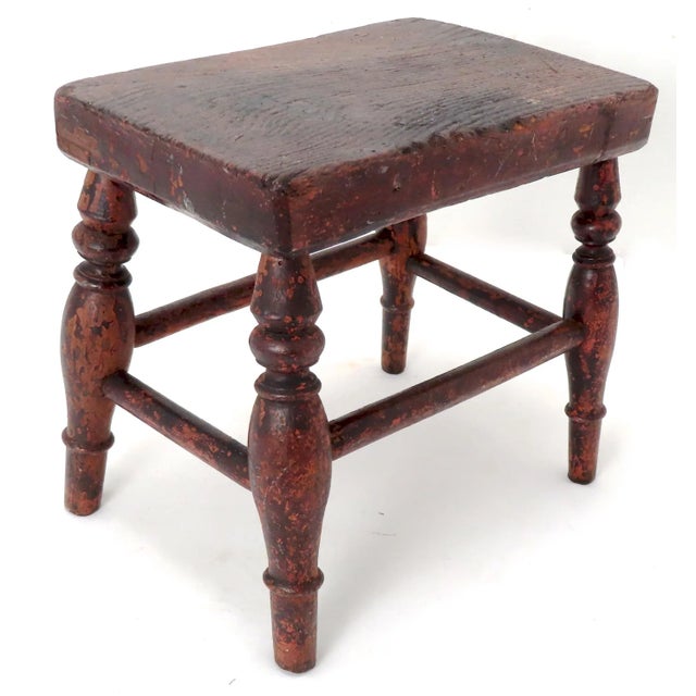 Antique Circa Mid 19th Century Country American Chestnut Wood Footstool - Fireside Stool For Sale - Image 4 of 13
