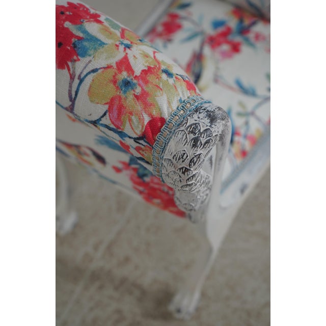Textile Vintage White Painted Swan Carved French Style Vanity Bench For Sale - Image 7 of 11