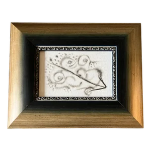 Contemporary Original Small Abstract Ink Painting Wide Frame