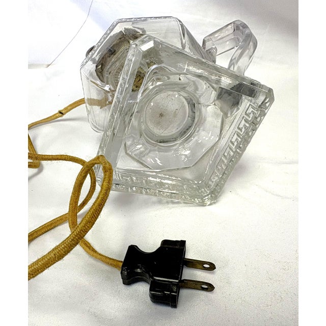 Antique Greek Key Pressed Glass Electrified Oil Lamp For Sale - Image 11 of 12