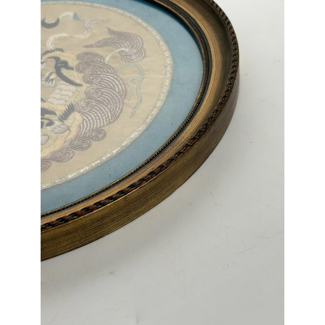 Beige Silk Embroidered Artwork in Gilt Frame, France, 19th Century For Sale - Image 8 of 15
