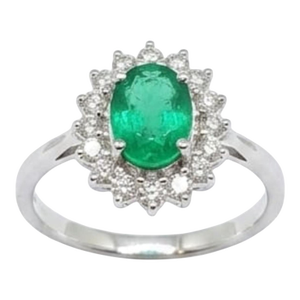 Stunning 18k Gold Emerald Halo Ring With 0.64ct Diamonds, New