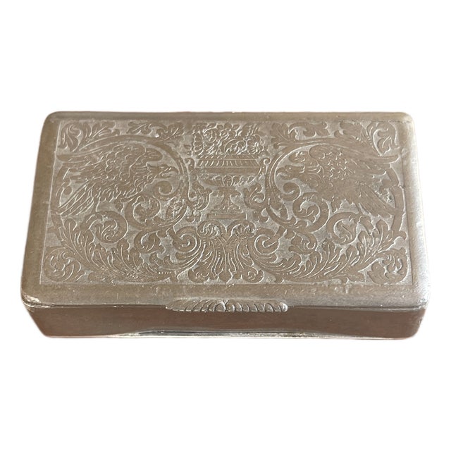 Antique Art Nouveau Early 1900's Eagle & Floral Silver Plated Snuff Box For Sale