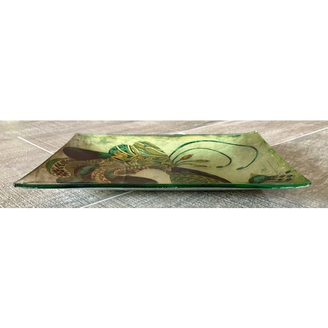 Glass Late 20th-Century Whimsical Reverse Painted Glass Peacock Tray For Sale - Image 7 of 18