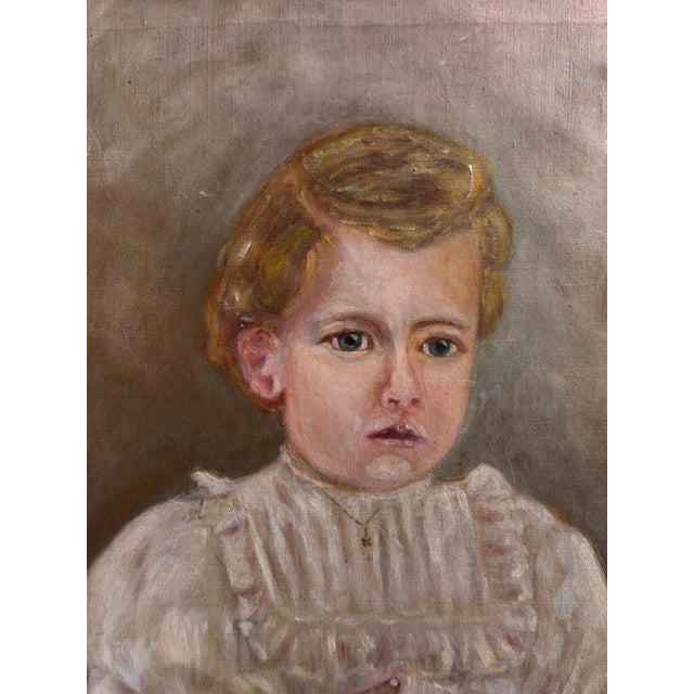 Wonderful antique oil-on-canvas portrait of a young child, dating to the late Victorian or Edwardian period, circa...