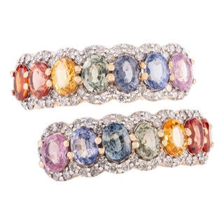 3.32 Carat Multi Sapphire & Diamond Cluster Cocktail Ring Size 9 in 14k Gold For Sale