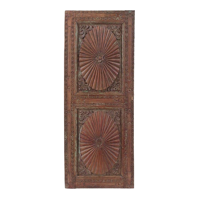 Pair of Antique Indian Carved and Painted Teakwood Window Panels, C. 1880 For Sale