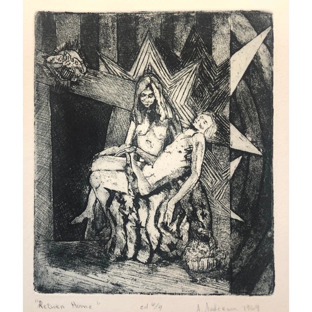 1969 Pieta Etching by Adrienne Anderson For Sale