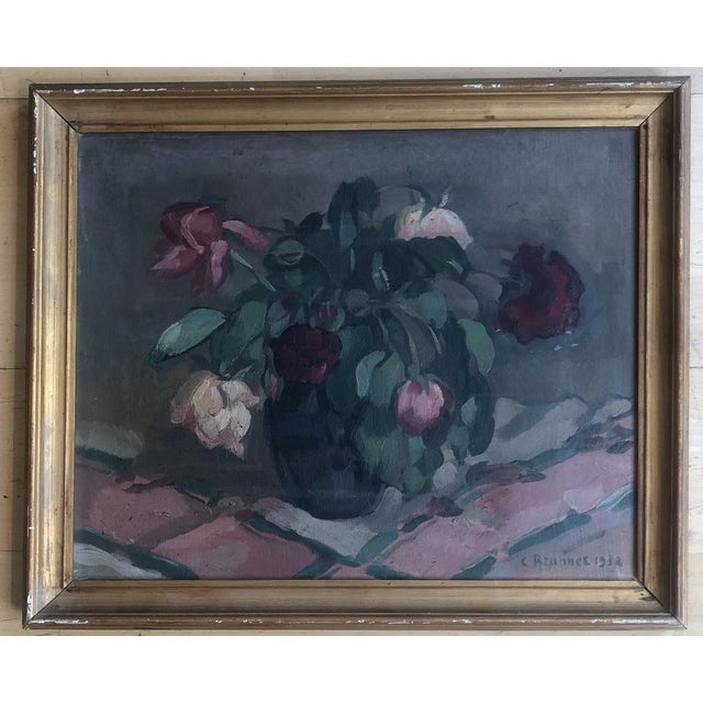 Charles Emile Brunner, Bouquet de roses fanées, 1932, Oil on Canvas, Framed For Sale - Image 9 of 9